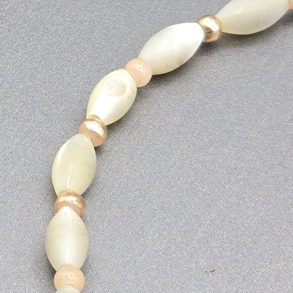 Unbranded Jewelry - VTG MOP Rice Beaded Anklet Bracelet 8.75" Gold Plated Spacers Spring Ring Clasp